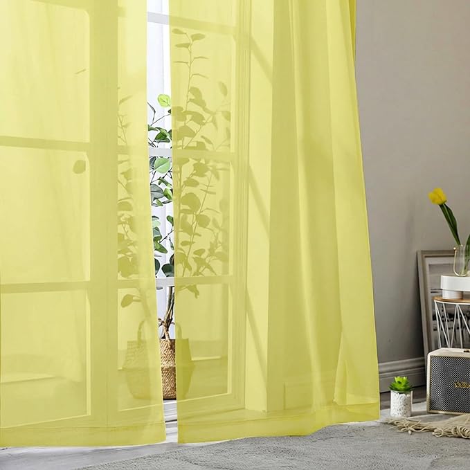 Sheer Curtains 63 Inch Length 2 Panels Set for Living Room Bedroom, Airy Soft Light Filtering Sheer Dining Room Curtains, Modern Rod Pocket Drapes, Lemon, Each 42" Wx63 L