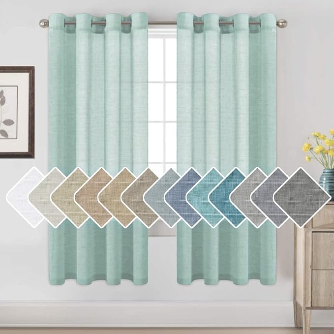 H.VERSAILTEX Linen Curtains Nickel Grommet Natural Linen Semi-Sheer Curtains 2 Panels Privacy Added Premium Soft Rich Material Drapes for Bedroom/Livingroom - 52x72 - Inch - Sea Mist