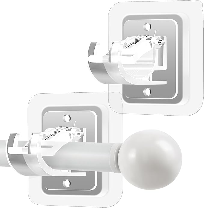 Codoule 2PCS No Drill Curtain Rod Brackets No Drilling Self Adhesive Curtain Rod Holder Hooks Nail Free Adjustable Curtain Rod Hooks Curtain Hangers Bathroom Kitchen Home Bathroom Hotel (Transparent)