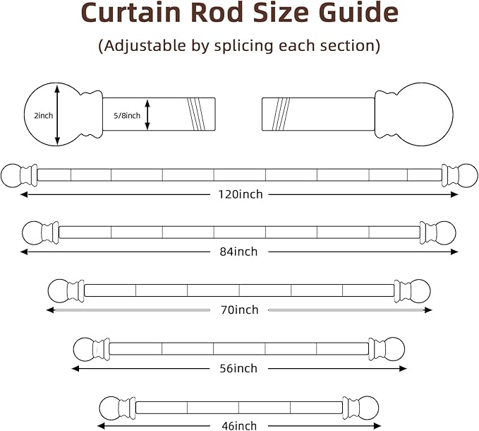 SMODBRODRE Curtain Rods for Window 32 to 78, Black 5/8 inch Splicing Single Window Curtain Rod Set with Brackets
