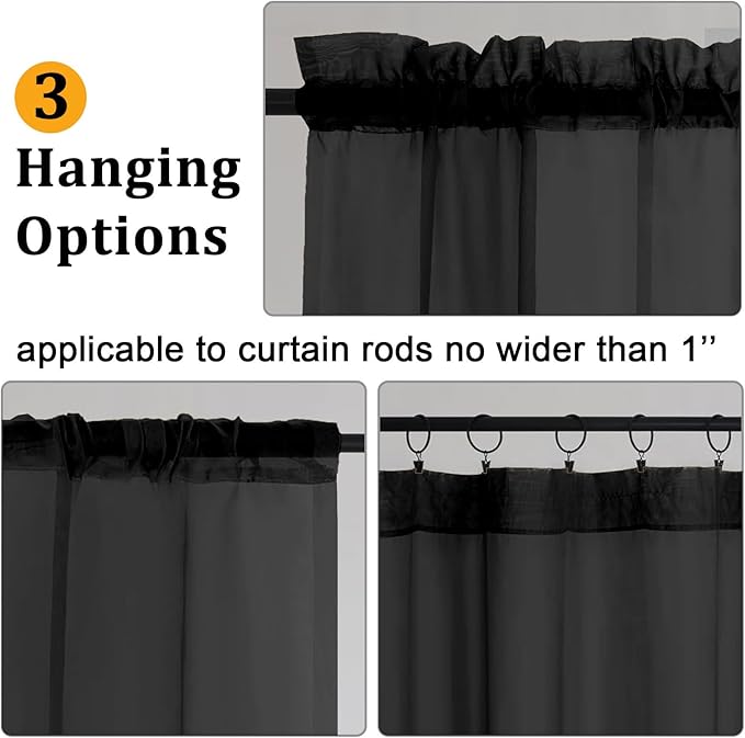Gwine Extra Long Black Sheer Curtains 120 Inches Long 2 Panels Set, Voile Light Filtering Window Drapes for Patio Door/Birthday Party/Hallway Window Guest Room, Each 42Wx120L in, 10FT, Black