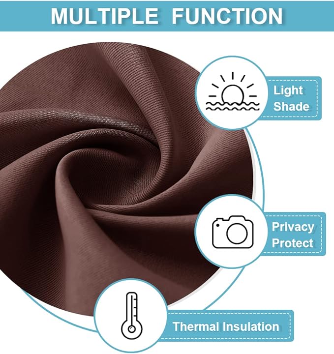 RYB HOME RV Curtains for Camper Windows, Mini Small Thermal Insulated Sunlight Heat Blocking Blackout Privacy Portable Curtains for Travel Trailer, Width 34 by Length 24, Chocolate Brown, 2 Panels