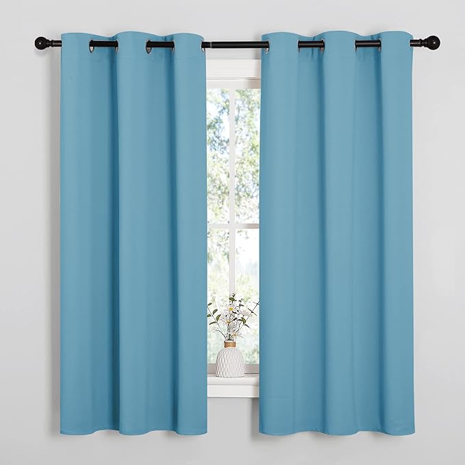 NICETOWN Window Treatment Thermal Insulated Solid Grommet Room Darkening Curtains/Drapes for Bedroom (Set of 2 Panels, 42 by 63 inches Long, Teal Blue=Light Blue)