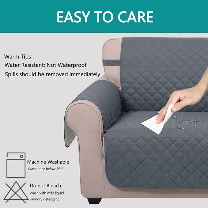 U-NICE HOME Reversible Sofa Cover Couch Cover for Dogs with Elastic Straps Water Resistant Furniture Protector for Pets Couch Cover for 3 Cushion Couch (Sofa, Dark Blue/Light Grey)