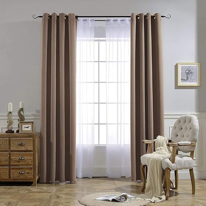 NICETOWN Kitchen Blackout Curtains and Drapes - Triple Weave Energy Saving Thermal Insulated Solid Grommet Blackout Panels for Patio (1 Pair, 66 inches by 90 Inch, Cappuccino)