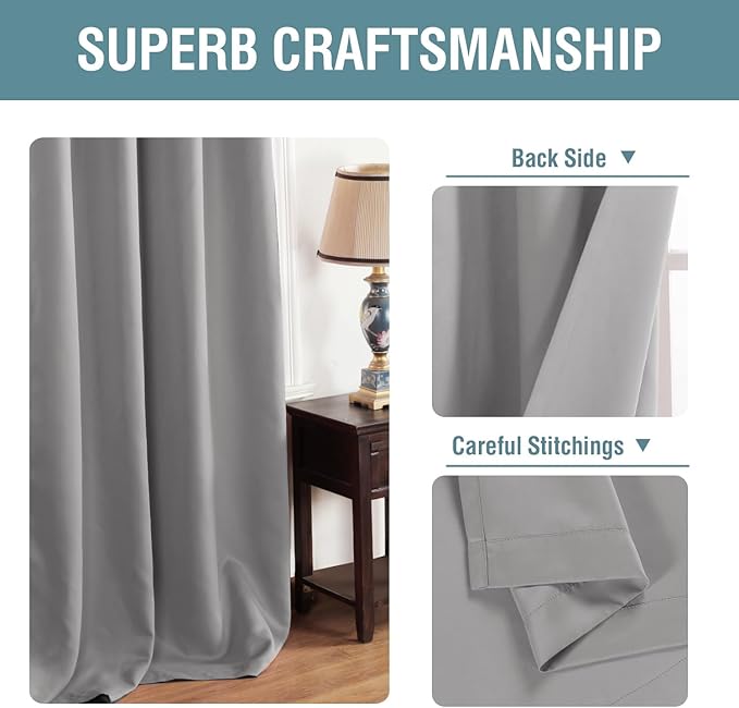 H.VERSAILTEX Grey Blackout Curtains for Bedroom Thermal Insulated Room Darkening Blackout Curtain Panel for Door, Window Panel Drapes - 1 Panel - 52 inch Wide by 84 inch Long, Dove Gray, Grommet Top