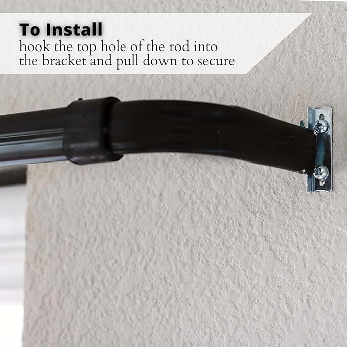 Blu-Pier Tech Heavy Duty Single Rod 28"-48" Adjustable Curtain Rod Hardware Included，Black(Pack of 2)