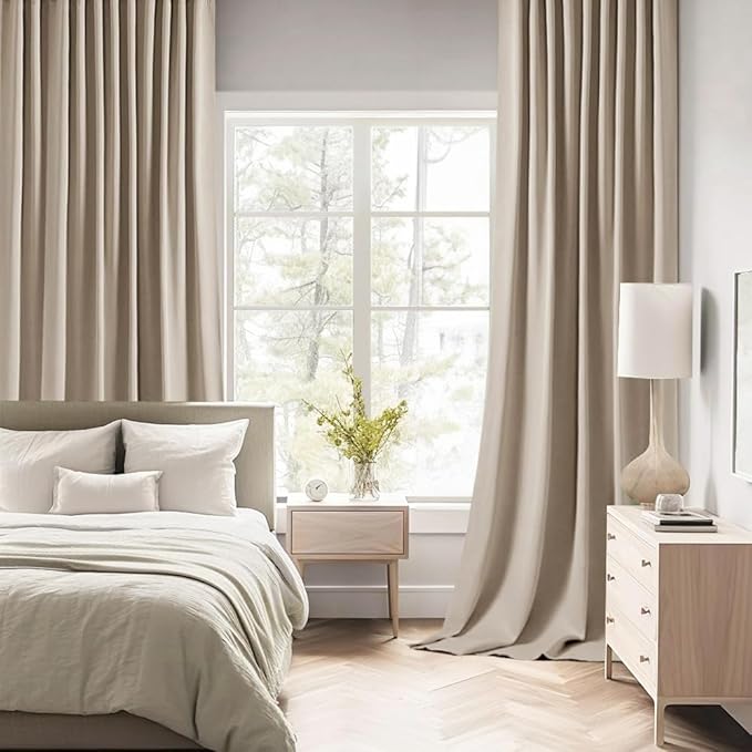 MIULEE Taupe Back Tab Blackout Curtain 96 Inch Long 2 Panels Set for Bedroom, Rod Pocket/Pinch Pleat Thermal Insulated Living Room Darkening Pleated Light Blocking Floor to Ceiling Drape