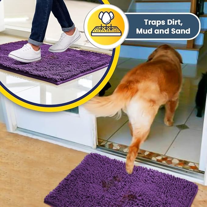 Muddy Mat® | Super Absorbent Door Mat Indoor, Microfiber Quick Dry Chenille Entryway Rug, Non-Slip Front Door Mat, Indoor Mats for Entryway, Machine Washable Pet Rug, Purple 24"x60"