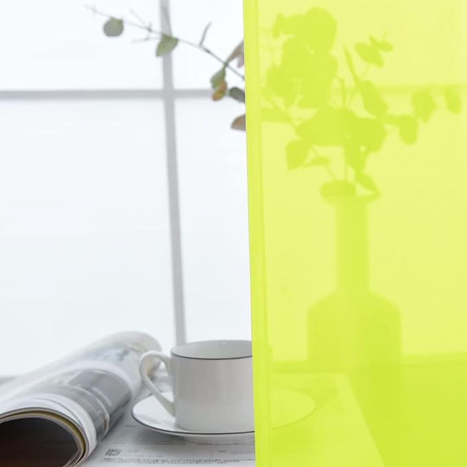SpaceDresser Basic Rod Pocket Sheer Voile Window Curtain Panels Chartreuse 1 Pair 2 Panels 52 Width 63 Inch Long for Kitchen Bedroom Children Living Room Yard（Chartreuse, 52W x 63L）
