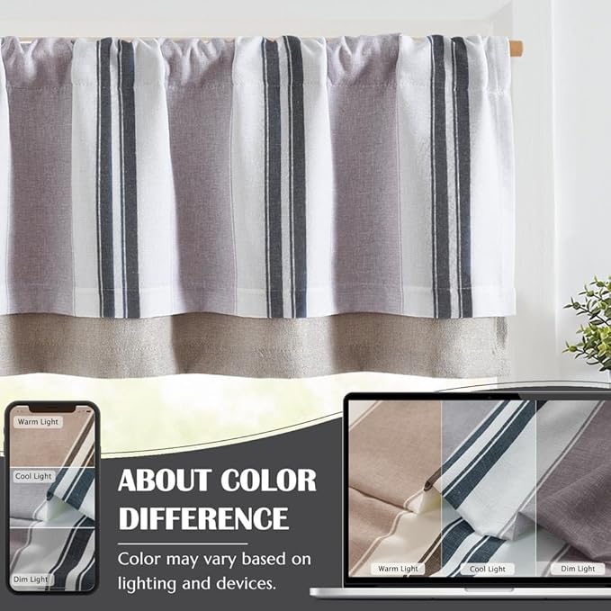jinchan Striped Linen Curtain 18 Inch Window Treatment for Living Room Small Window Double Layer Blackout Black and Grey Pinstripe Valance Rod Pocket 1 Panel