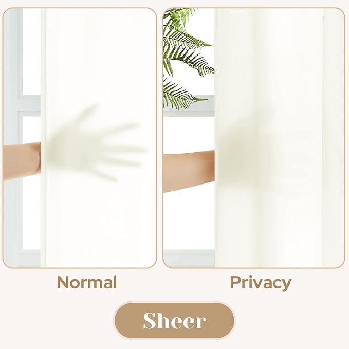 HOMEIDEAS Non-See-Through Ivory Privacy Sheer Curtains, 52 X 45 Inches Long 2 Panels Sheer Curtains Light Filtering Window Drapes for Bedroom Living Room