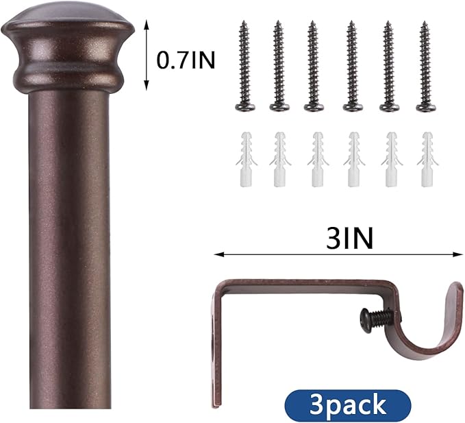 Standard Decorative Window Curtain Rods 30 to 88 Inch,5/8 Inch Diameter Small Curtain Rod Set, Heavy Duty Drapery Rods with Brackets Brown