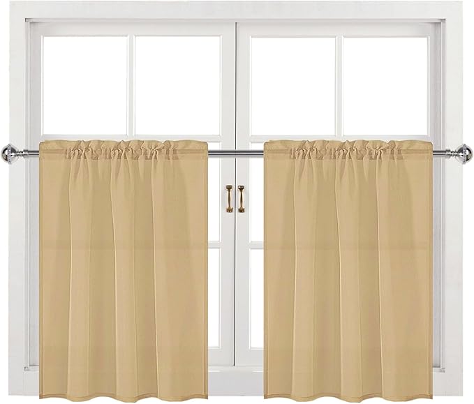 DWCN Taupe Sheer Curtains for Kitchen Windows - Rod Pocket Semi Transparent Voile Tier Curtains for Bedroom, Living Room, Farmhouse, 36 x 36 inches Long, Set of 2 Panels