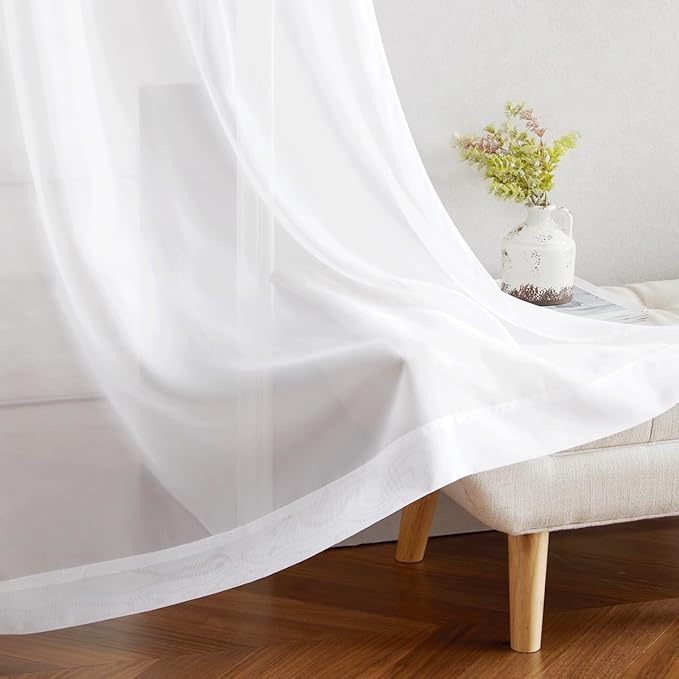 NICETOWN Bedroom Sheer Curtains 54 inch Length - Grommet Top Voile Textured Window Curtains Light and Airy Drapes for Cafe/Loft/Nursery (W54 x L54, 1 Pair, White)