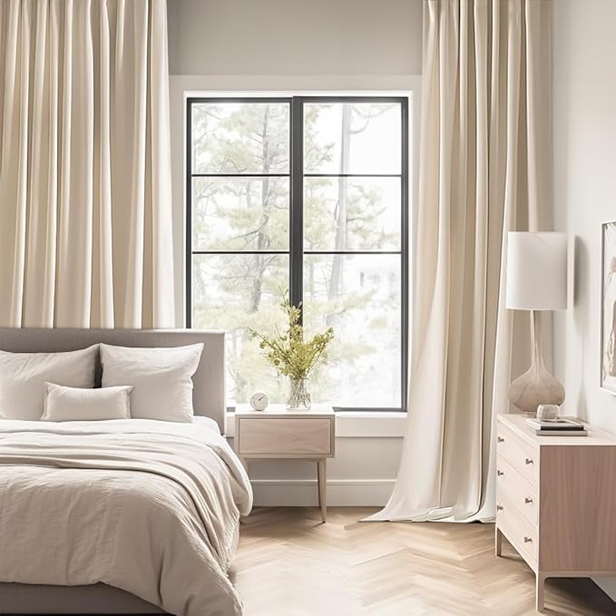 MIULEE Back Tab Cream Beige Curtains 94 Inch Long 2 Panels Set for Living Room Bedroom, Ivory Rod Pocket/Pinch Pleated Light Blocking Thermal Insulated Room Darkening Floor to Ceiling Blackout Drapes
