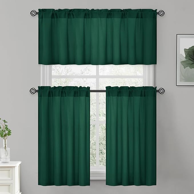 HOMEIDEAS Christmas Non-See-Through Hunter Green Privacy Sheer Curtains, 30 X 36 Inches Long 2 Panels Sheer Curtains Light Filtering Window Drapes for Bedroom Living Room