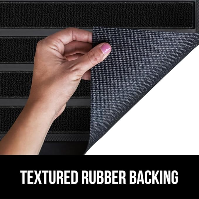 GORILLA GRIP 100% Waterproof All-Season WeatherMAX Doormat US Designed Natural Rubber, Stain and Fade Resistant, Low Profile Indoor Outdoor Door Mats, Easy Clean Patio Mat, 23x35, Black Stripe