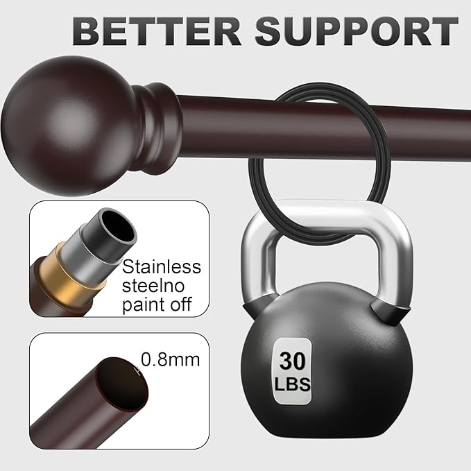 Bronze Curtain Rods for Bedroom with Brackets,5/8 Inch Diameter Small Window Curtain Rod Adjustable 32 to 120 Inches,Easy Install Drapery Rods