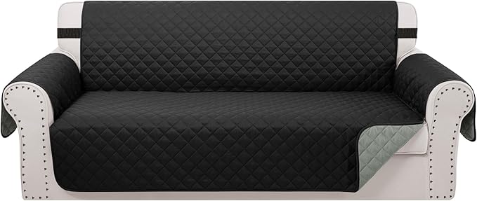 Reversible Oversized Sofa Covers Couch Cover Furniture Protector for Dogs Elastic Straps Water Resistant(XLSofa,Black/Grey)