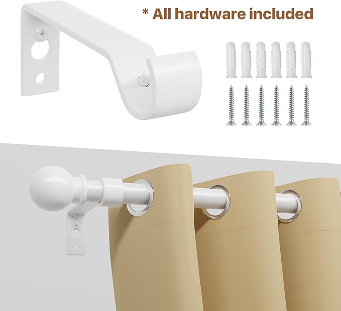 White Curtain Rods for Windows 66 to 120, Adjustable Long Drape Rod for Outdoor Patio, Sliding Glass Door, Heavy Duty 5/8 Diameter Drapery Rod Set, 10 ft Metal Curtain Pole, Easy Install - White
