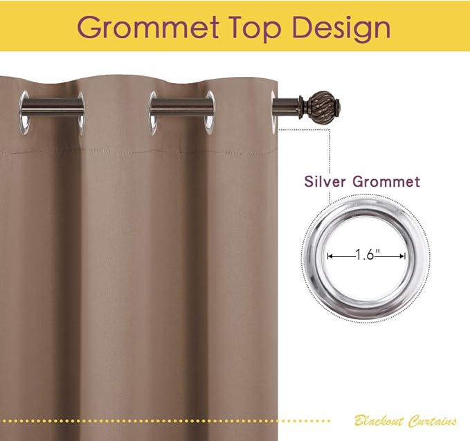 NICETOWN Window Draperies Blackout Curtain Panels, 1 Pair, 42 by 80 inches, Cappuccino, Window Treatment Thermal Insulated Solid Grommet Blackout Drapes for Bedroom