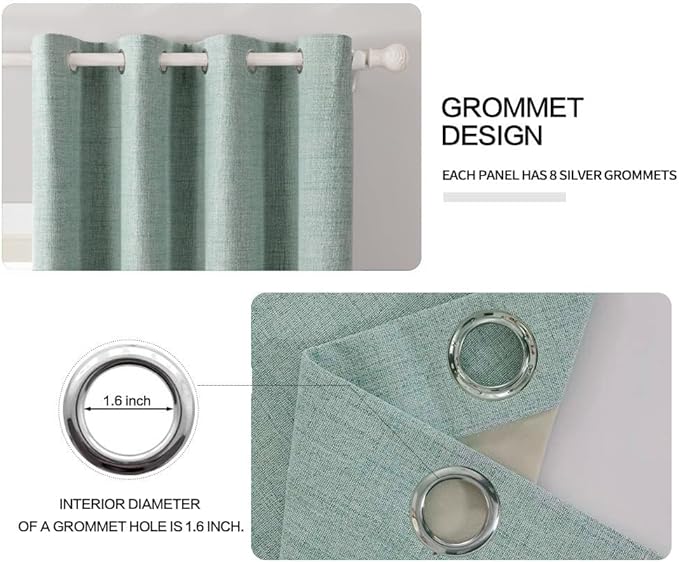 MIULEE Linen Blackout Curtains and Drapes 100% Room Darken Thermal Insulated Grommet Window Panels with Coating 2 PCs W 42 x L 84 inches Seafoam Green