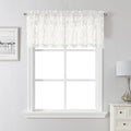Lecloud Leia Ivory Sheer Valances for Windows 18 Inch Length 2 Pcs, Dual Rod Pocket Small Voile Kitchen Curtains, Jacquard Leaf Textured Cafe Curtains for Bathroom RV, Each Panel 28" W x 18" L