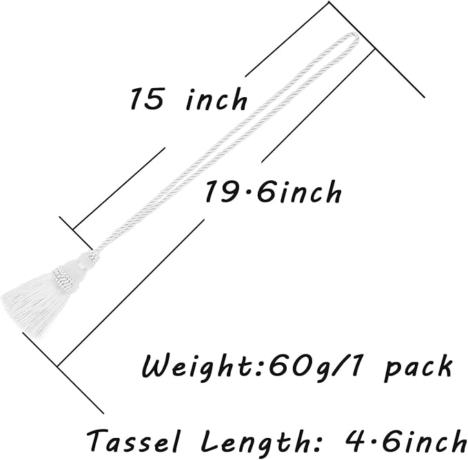 Fenghuangwu 4 Pack Curtain Tie Backs Rope Tassels for Curtains Drape tiebacks Handmade Outdoor Home and Outdoor Decorative(White,4p)