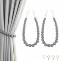 Hion 2 Pcs Boho Curtain Tiebacks,Wood Beads Curtain Holdbacks,Outdoor Farmhouse Tie Backs for Curtains,Curtain Holders for Drapes Home Office Room Decor with Hooks(Grey)
