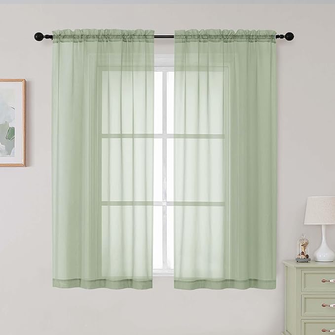 Light Green Sheer Curtains for Bedroom Living Room 54 Inch Length 2 Panels Set, Solid Soft Airy Light Filtering Window Treatments, Modern Rod Pocket Drapes, Light Green, 42" Wx54 L Inches
