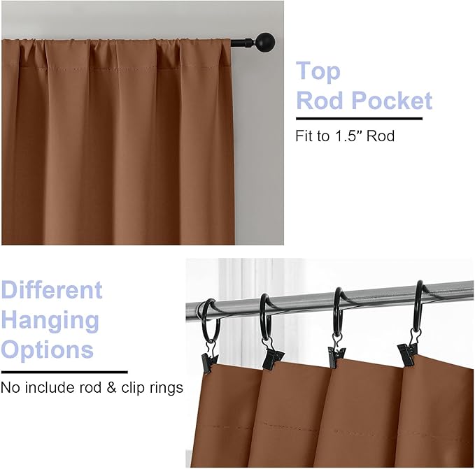 Simplebrand Sun Baked Blackout Curtains for Bedroom 96 Inches Long 2 Panels, Solid Thermal Insulated, Energy Saving Living Room Window Treatment Curtains Blackout Drapes, W50 x L96 Inch, Sun Baked