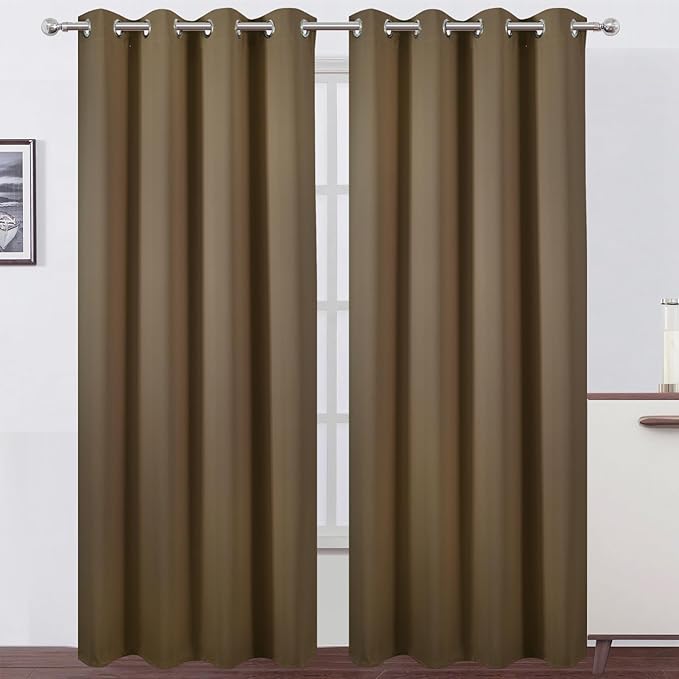 LEMOMO Blackout Curtains 52 x 108 inch/Brown Curtains Set of 2 Panels/Thermal Insulated Room Darkening Bedroom Curtains