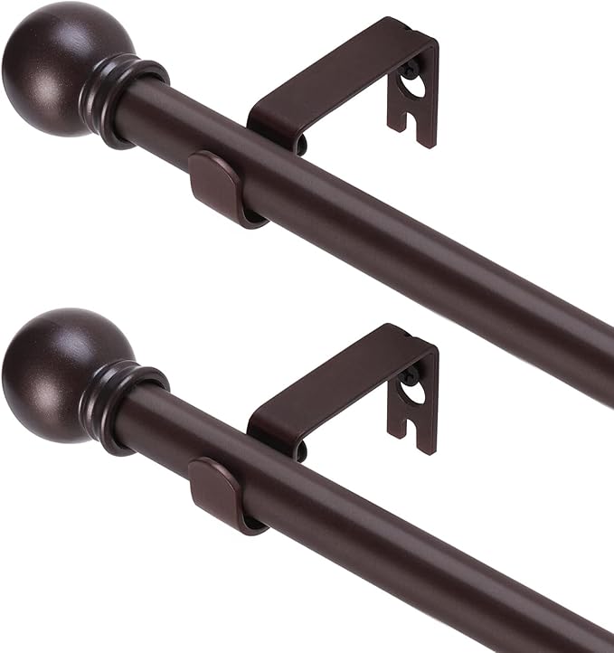 GXOACKJ 2 Pack Brown Curtain Rods for windows 32 to 62 inch, 5/8 inch Splicing Heavy Duty Metal Curtain Rod Set with Brackets