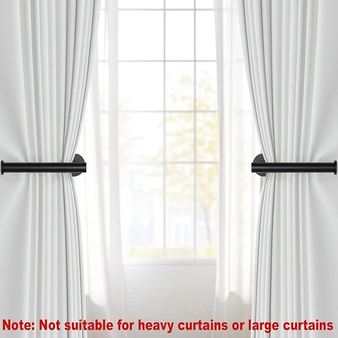 Hoousuper 6pcs Black Stainless Steel Curtain Tiebacks, Wall Mounted Curtain Holders, Tie Backs, Holders, Hooks
