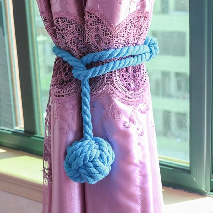 Melaluxe 2 Pack Curtain Tiebacks - Heavy Duty Curtain Rope Tieback, Handmade Rural Decorative Curtain Holdbacks (Blue)