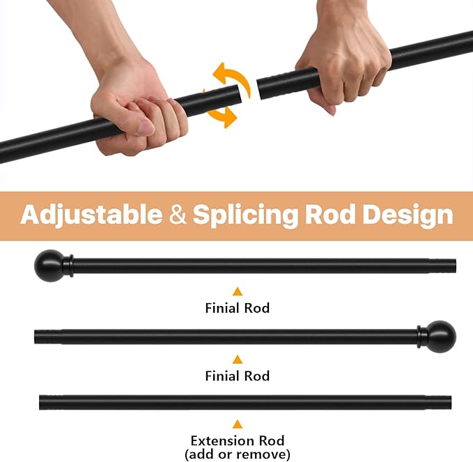 Black Curtain Rods for Windows 28 to 48 inch, Heavy Duty Drapery Rod Set with Brackets, Adjustable 5/8 inch Diameter Metal Standard Curtain Rod for Bedroom, Kitchen, Matte Black
