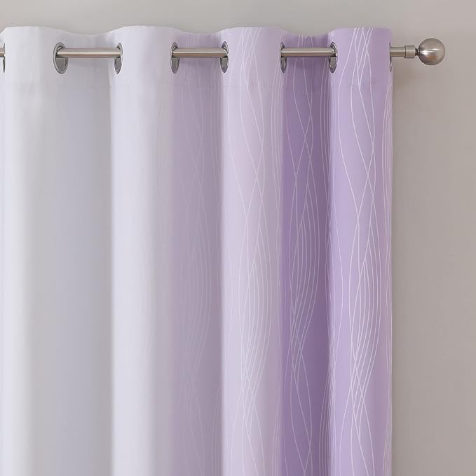 Estelar Textiler Lilac and Greyish White Blackout Curtains 96 Inches Long, Full Room Darkening Grommet Curtains for Bedroom, Thermal Insulated Ombre Blackout Drapes for Living Room, 52Wx96L, 2 Panels