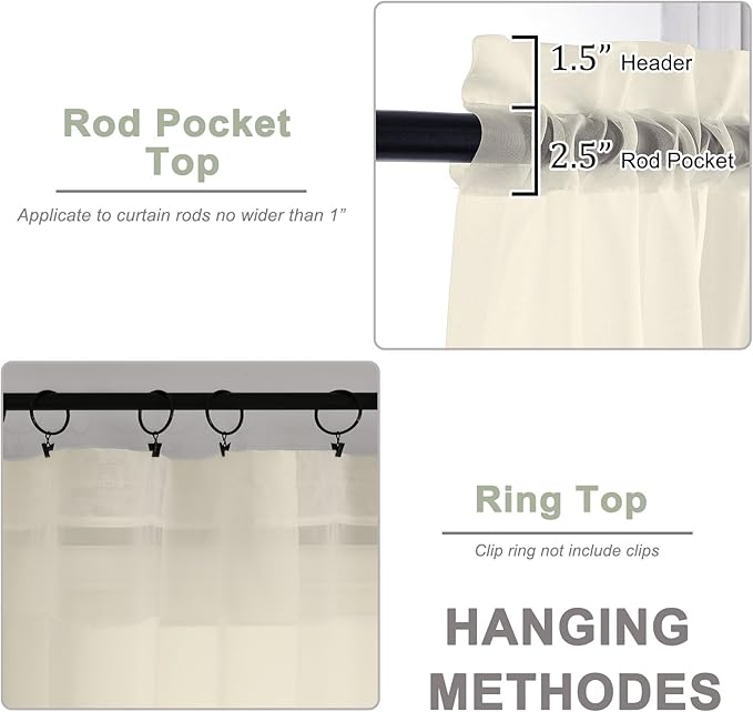 OWENIE Cream Sheer Curtains 120 Inches Long 2 Panels Set, Airy Lightweight Sheer Cream Curtains for Living Room Bedroom, Farmhouse Voile Filmy Rod Pocket Curtains Drapes, 2 Pcs, 59" Wx120 L Inch