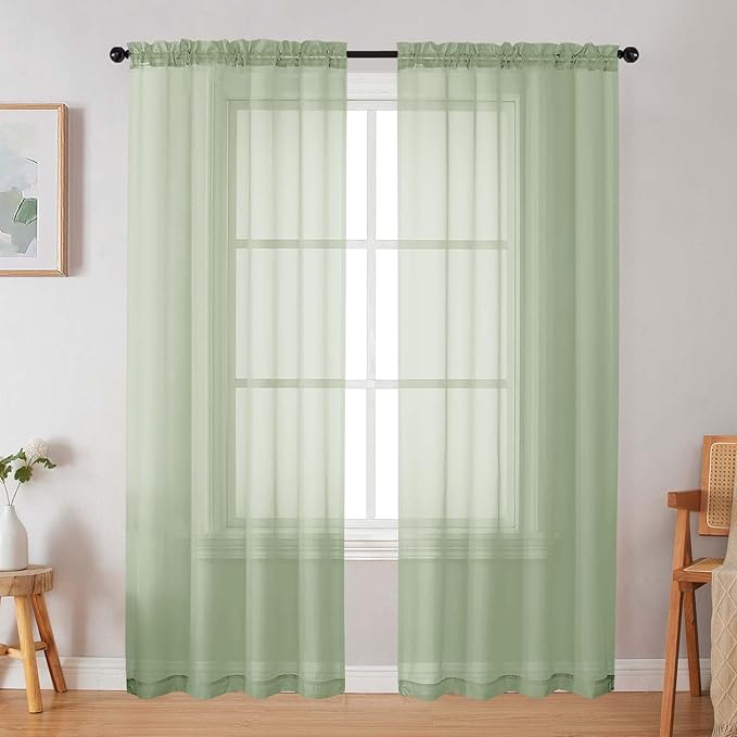 Light Green Sheer Curtain for Bedroom Living Room 78 Inches Long 2 Panels Set, Solid Soft Airy Light Filtering Sheer Window Curtains, Modern Rod Pocket Door Curtain, 42" Wx78 L Inches