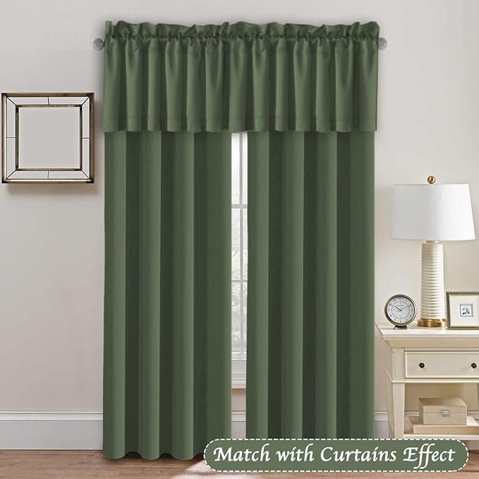 H.VERSAILTEX Blackout Curtain Valances for Windows,Kitchen Valance Curtains for Living Room/Bedroom/Bathroom/Basement Privacy Decorative Rod Pocket Window Treatment, 4 Panels 52" W x 18,Bronze Green