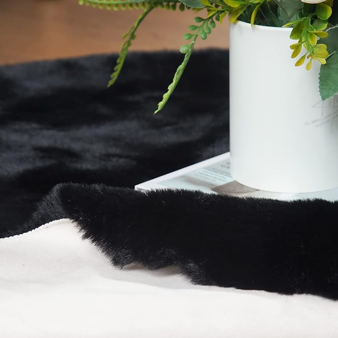 ORINOVA Black Fluffy Living Room Furry Rugs for Living Room Washable Shaggy Area Rugs for Bedroom 4x6 Rug for Nursery Decor
