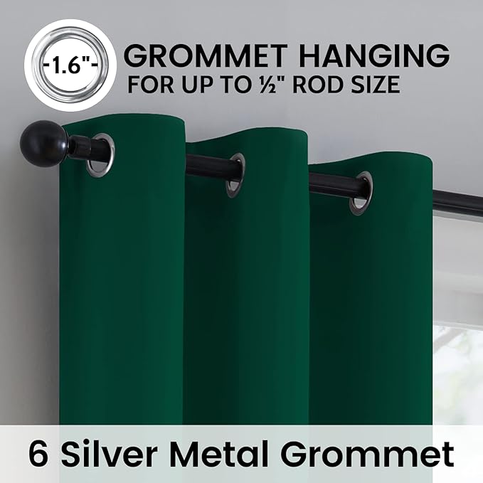 SimpleHome 100% Blackout Curtains for Bedroom,Thermal Insulated Grommet Window Drapes Room Darkening Dark Green Curtains for Living Room with Black Back,42 x 63 Inch,2 Panels