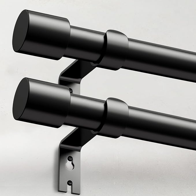 IFELS 2 Pack Heavy Duty Curtain Rods for Windows 28 to 48 Inch, 1 Inch Black Curtain Rods Set of 2 Pack for Outdoor, Farmhouse, Bedroom, Adjustable Easy Install Drapery Rod (A2,Black,30"-60"-2Pack)