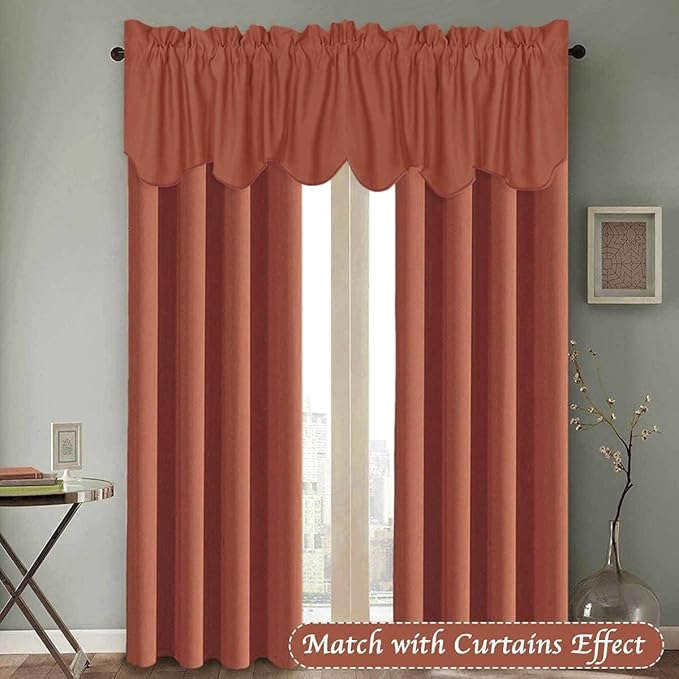 H.VERSAILTEX 4 Panels Blackout Curtain Valances for Kitchen Windows/Living Room/Bathroom Privacy Protection Rod Pocket Decoration Scalloped Window Valance Curtains, 52" W x 18" L, Orange