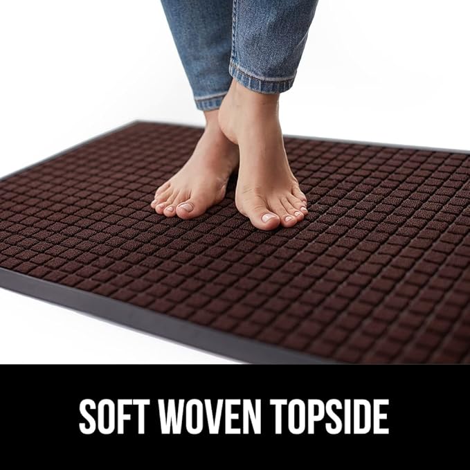 GORILLA GRIP 100% Waterproof All-Season WeatherMAX Doormat, 60x24, US Designed Natural Rubber, Stain and Fade Resistant, Low Profile Indoor Outdoor Door Mats, Easy Clean Patio Mat, Coffee Squares