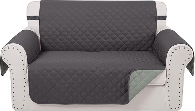 Reversible Loveseat Sofa Covers Couch Cover Furniture Protector for 2 Cushion Couch Sofa(Loveseat,Dark Grey/Light Grey)