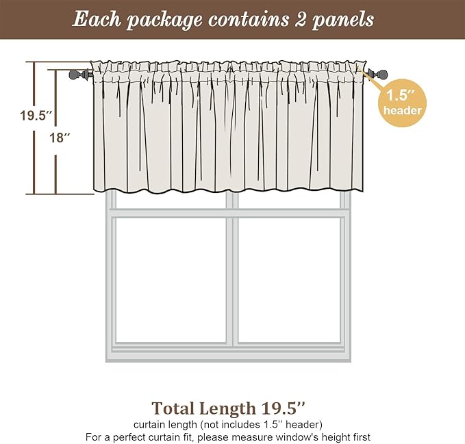 Chyhomenyc Dusty Blue Sheer Valances for Windows 18 Inch Length 2 Pcs, Light Filtering Leaf Textured Cafe Short Kitchen Curtains, Top Small Curtain for Living Room Bedroom Basement, 42" W x 18" L