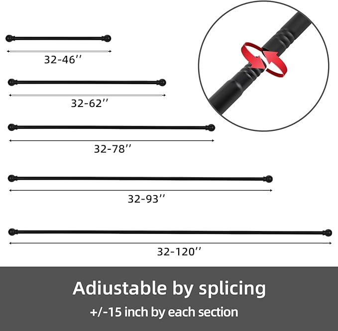 GXOACKJ Curtain Rods for windows 28-78 inch, 5/8 inch Decorative Matte Black Splicing Heavy Duty Metal Curtain Rod set with Brackets