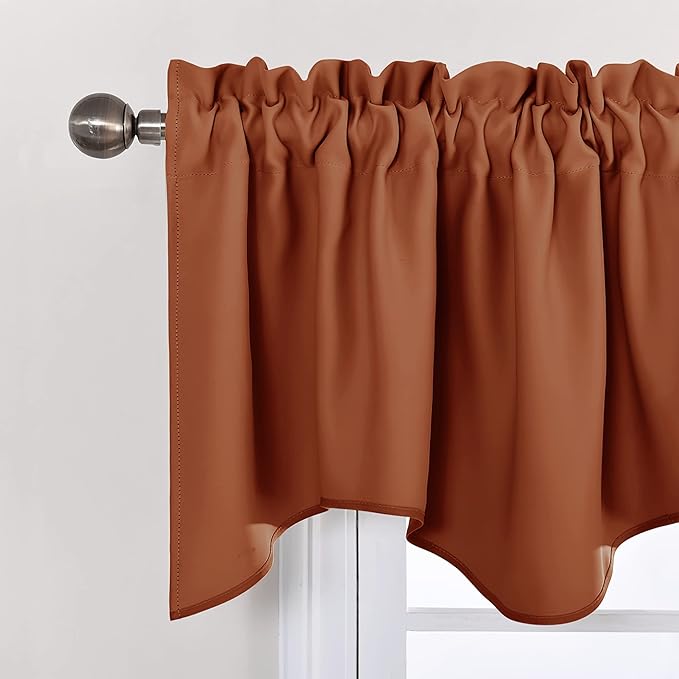 NICETOWN Burnt Orange Curtain Valance for Windows Modern Rod Pocket Valance Window Treatments 2 Panels Short Valances for Kitchen Windows Bathroom Bedroom, 52 x 18 inch